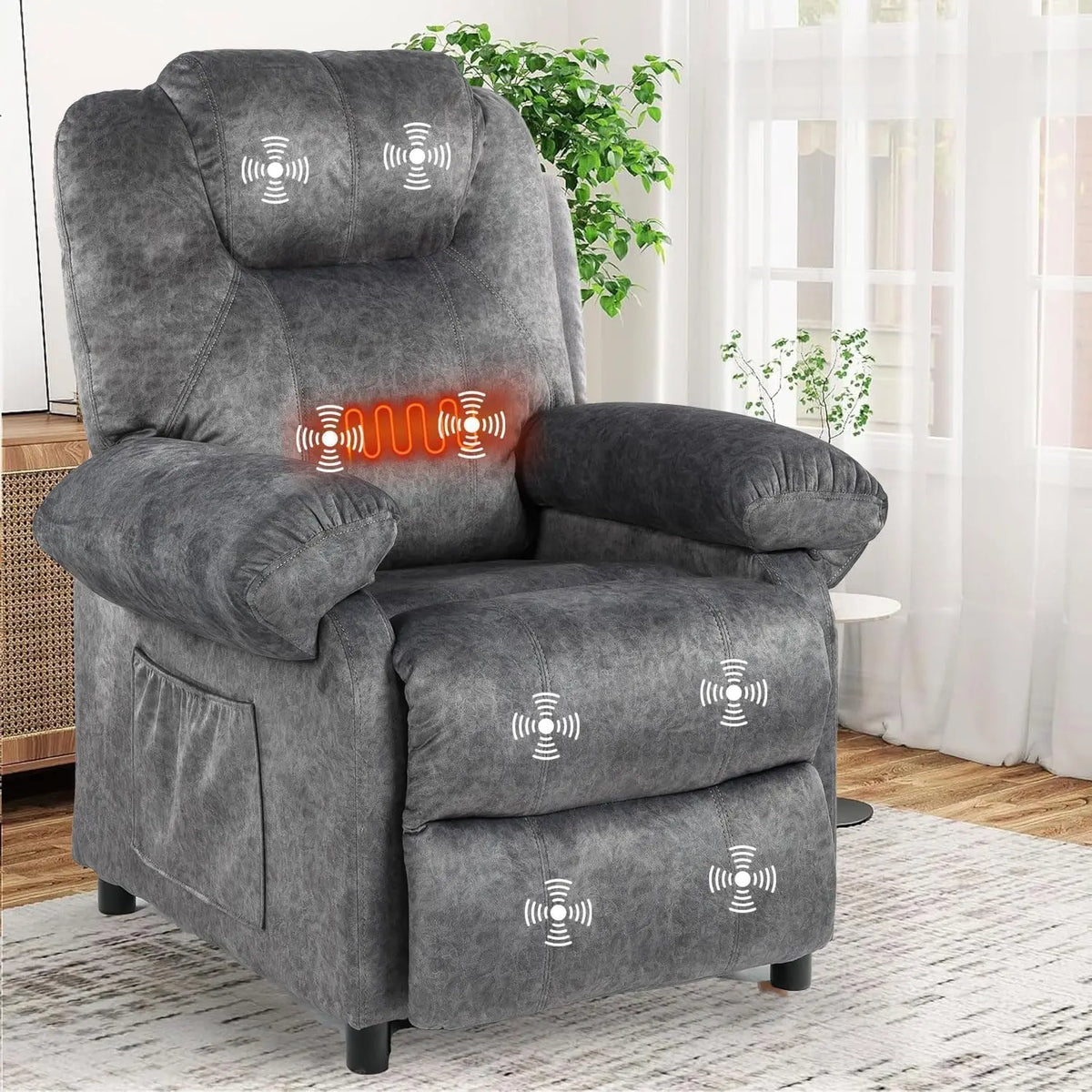 Overstuffed Push Back Recliner Chair for Living Room, Mid Century Fabric Heated Massaging Reclining Chair Small, Customized