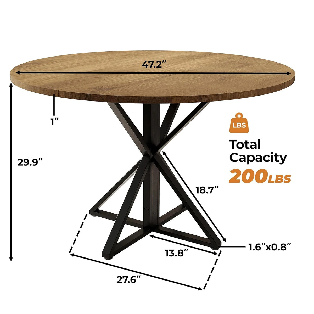 Twister Ck Round Wood Dining Table With Metal Pedestal Base