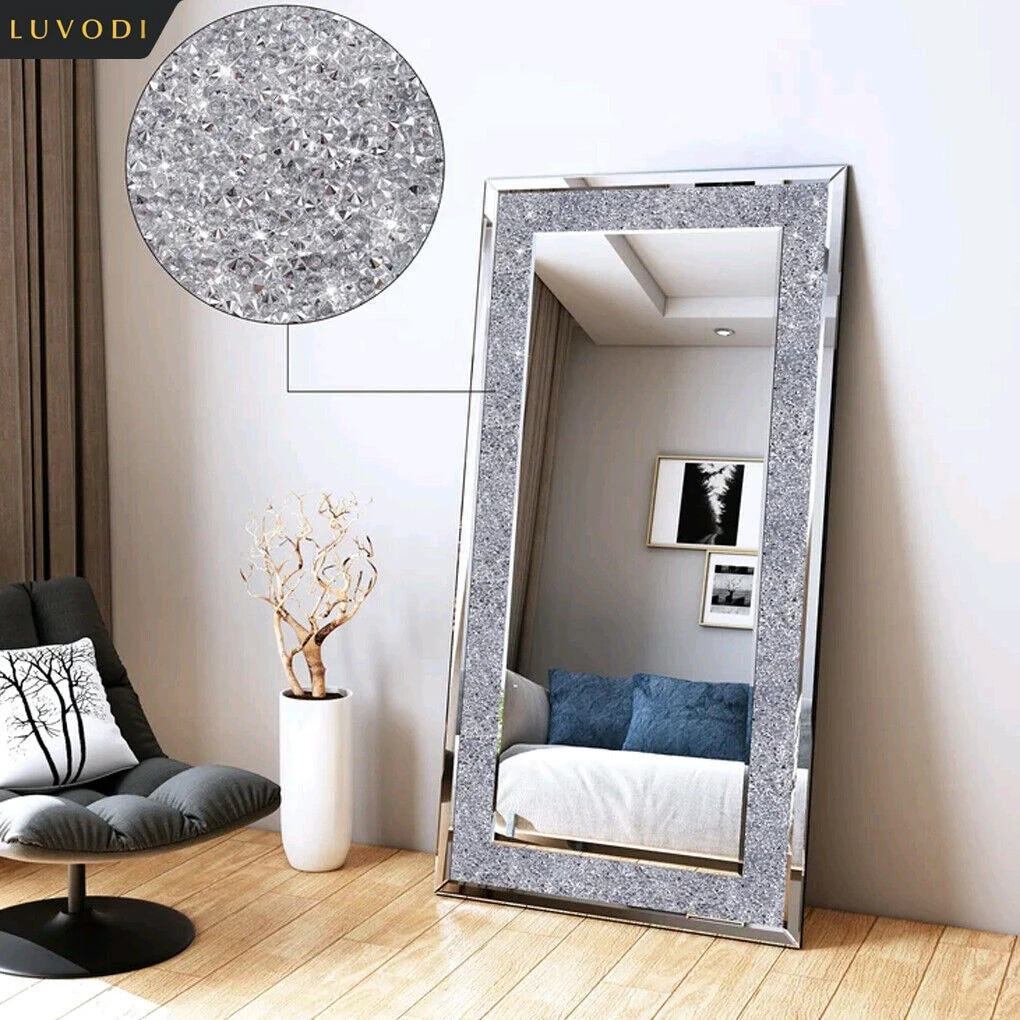 LUVODI Crystal Rhinestone Frameless Wall Mounted Vanity Mirror