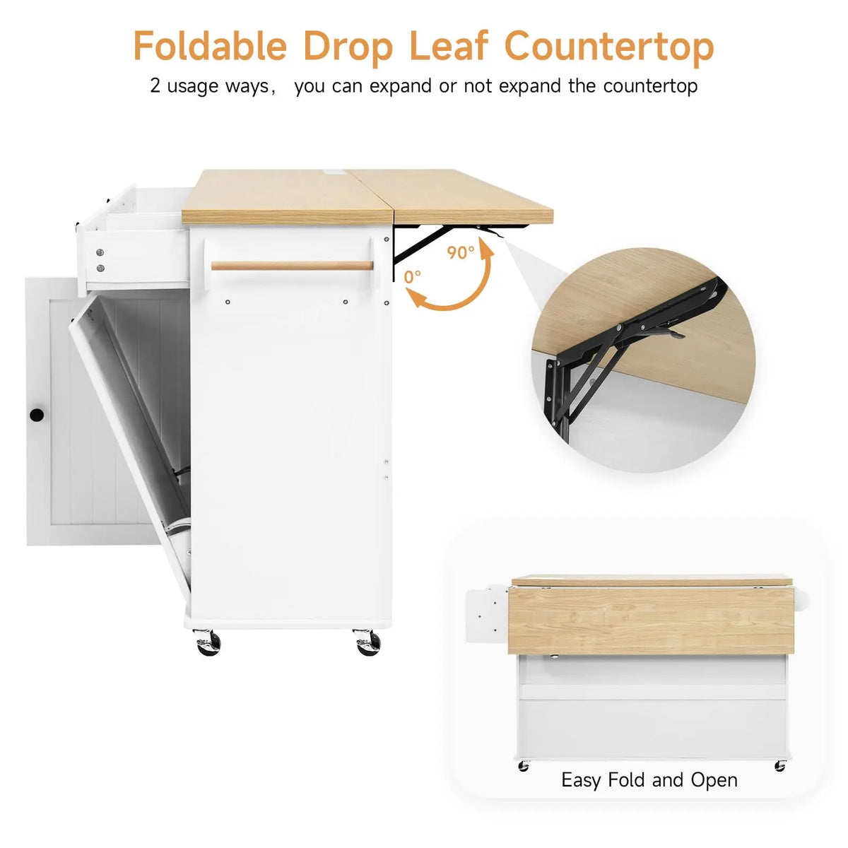 Onbrill Mobile Kitchen Island Wooden Cart With Power Outlet