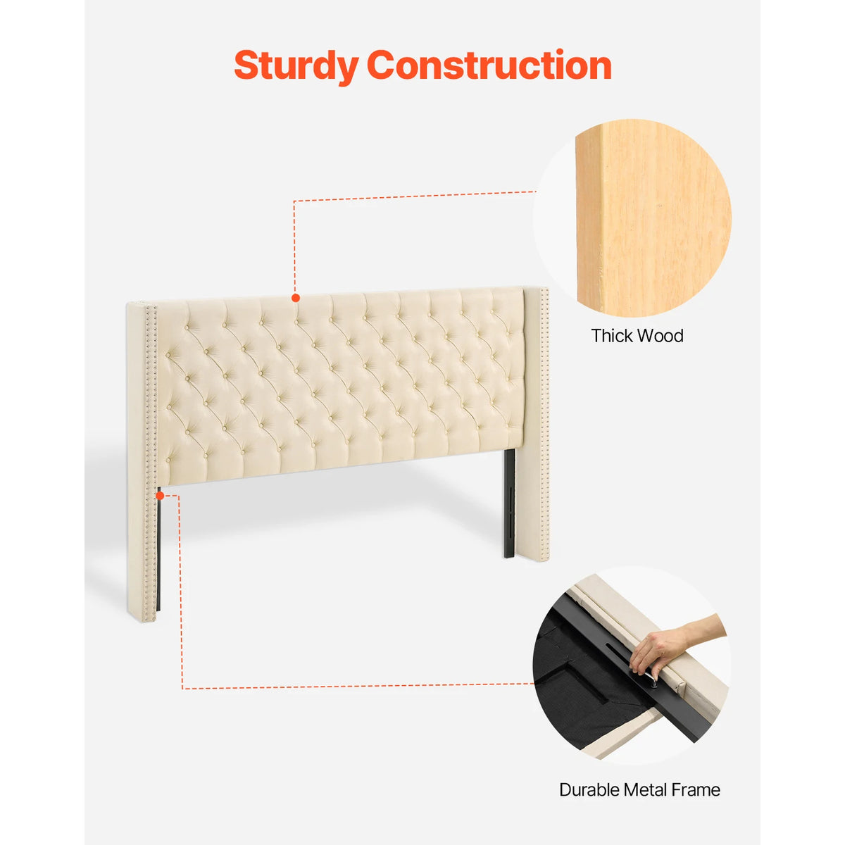 SucceBuy Diamond Tufted Adjustable Height Headboard For Modern Beds