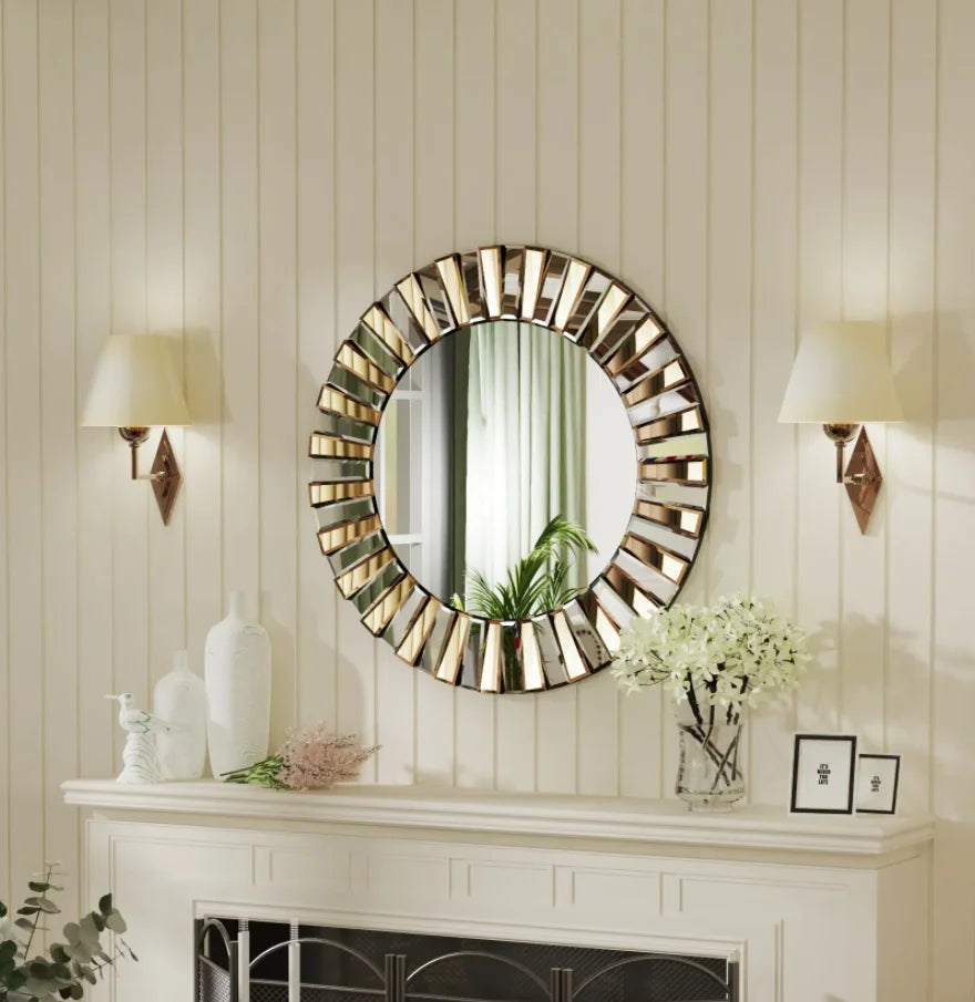 Elegant Starburst Round Glass Wall Mirror For Home Decor