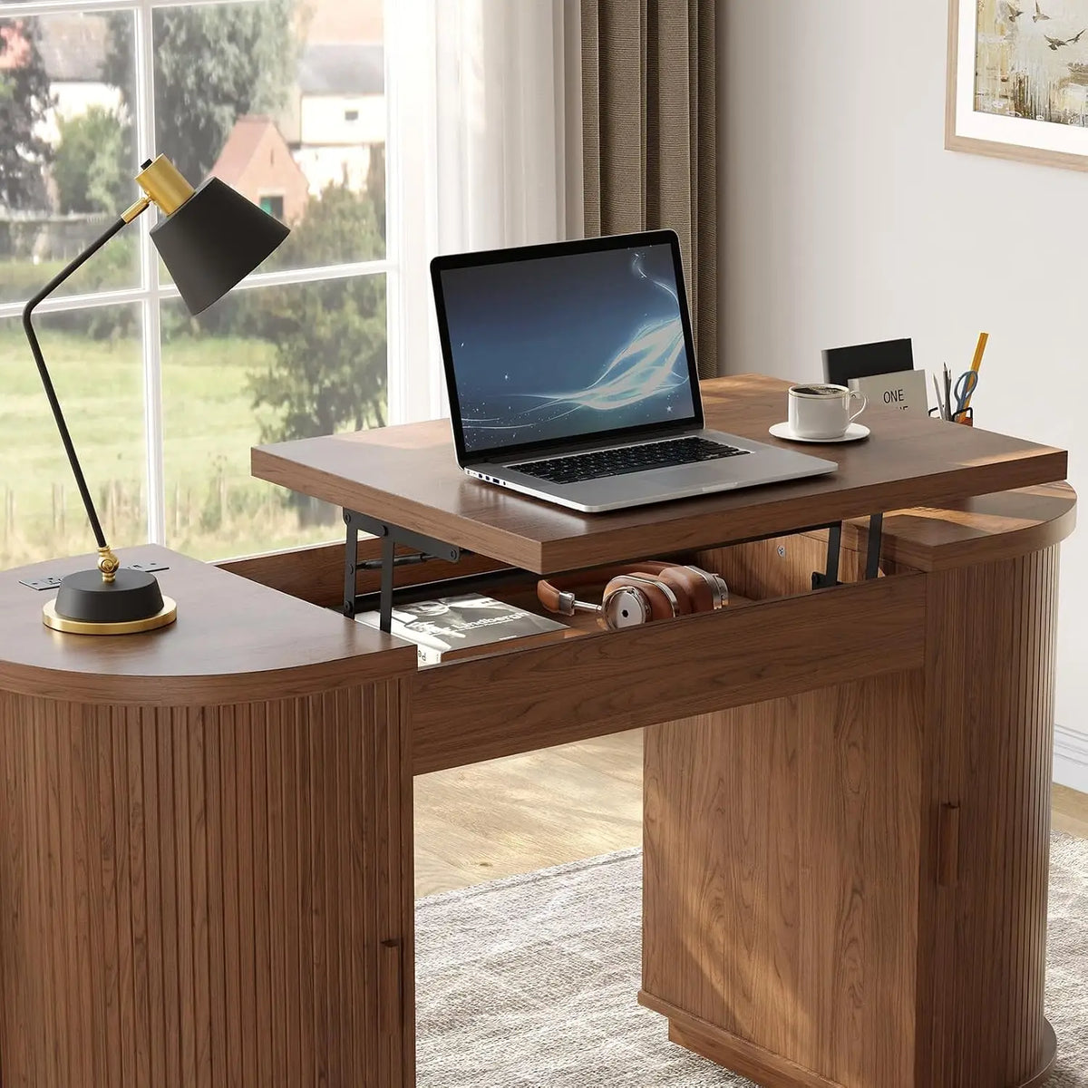 Onbrill Lift Top Office Desk With Integrated USB Charging Ports
