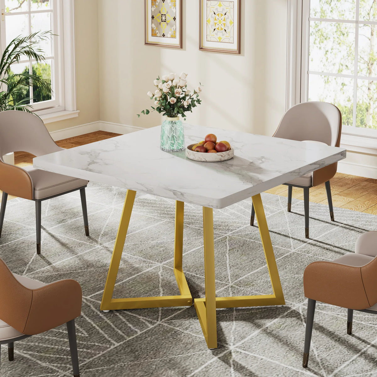Tribesigns Industrial Square Dining Table With Metal Base