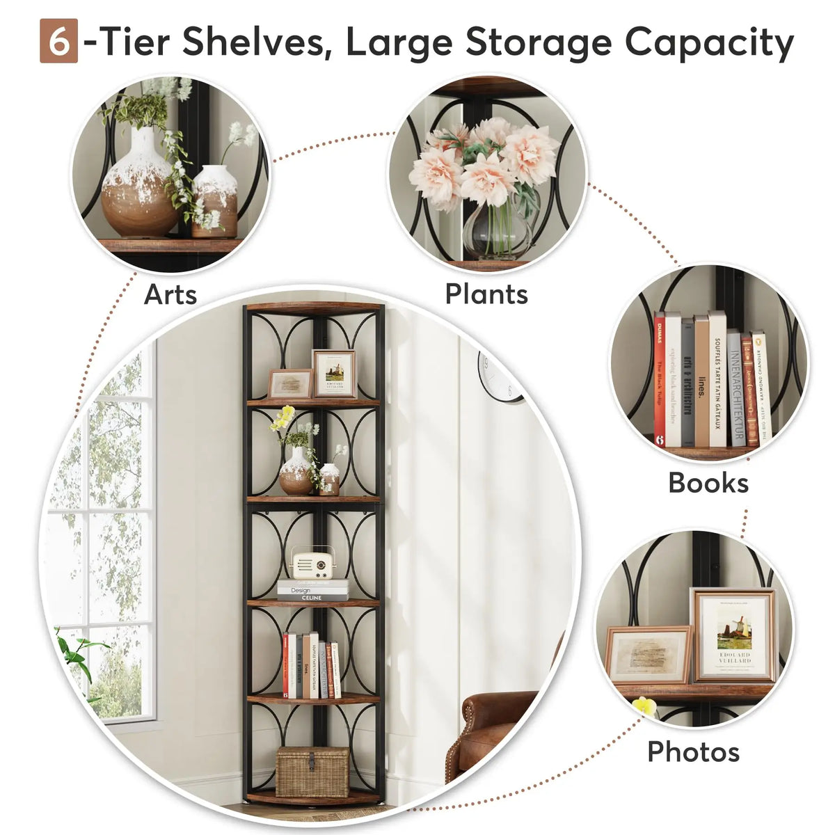 Tribesigns Tall Corner Shelf Bookcase Storage Rack Organizer