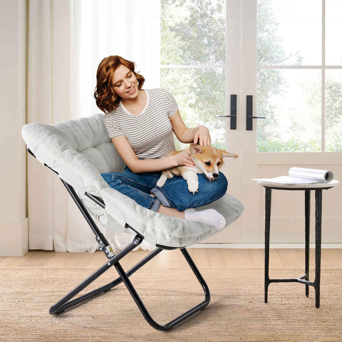 JHK Modern Folding Saucer Chair With Padded Metal Frame