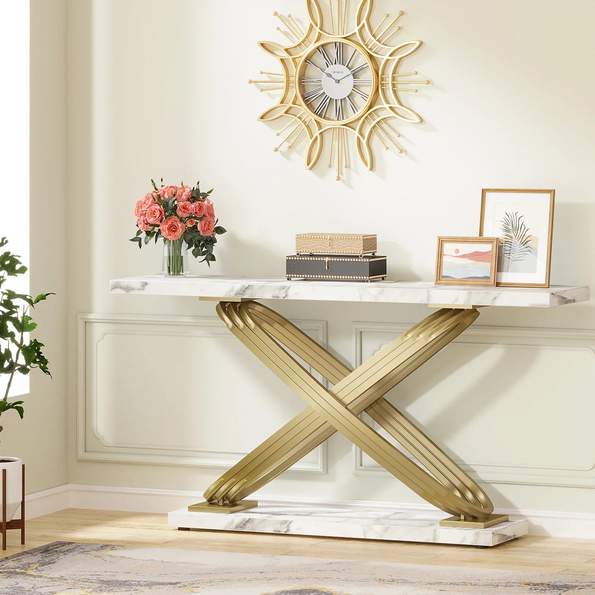 Tribesigns Modern Faux Marble Console Table Behind Sofa Couch