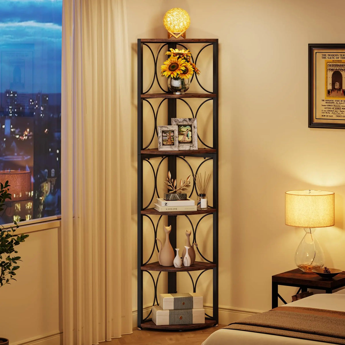 Tribesigns Tall Corner Shelf Bookcase Storage Rack Organizer