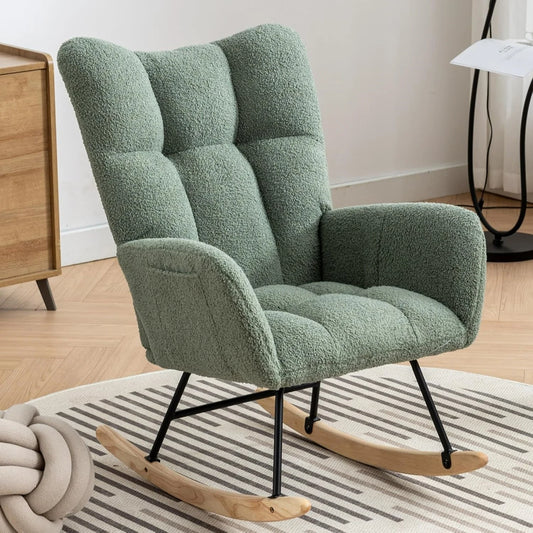 Studyset Modern Teddy Boucle Rocking Chair With Side Pocket Storage