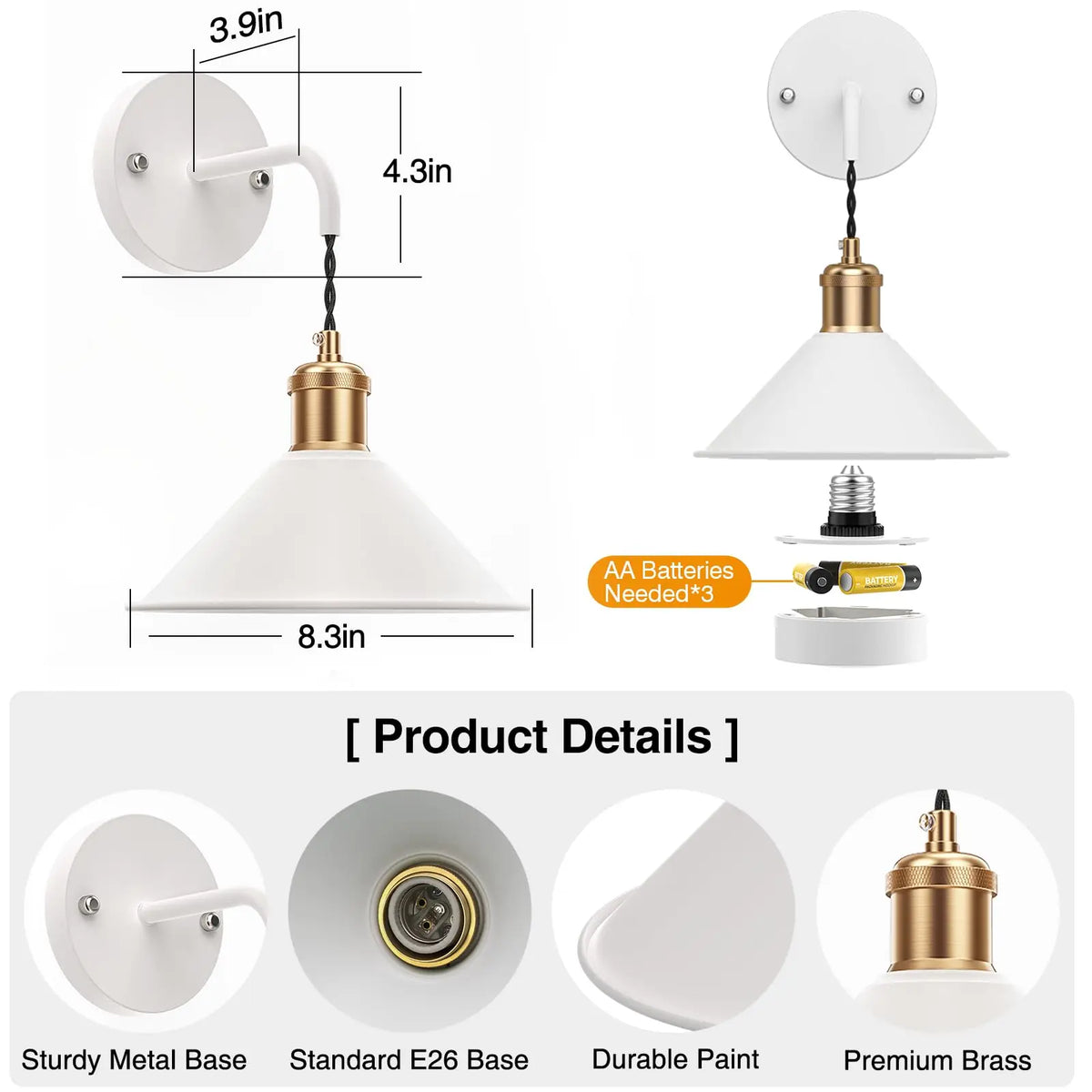PRTILOUD Battery Operated Wall Sconces Dimmable RGB