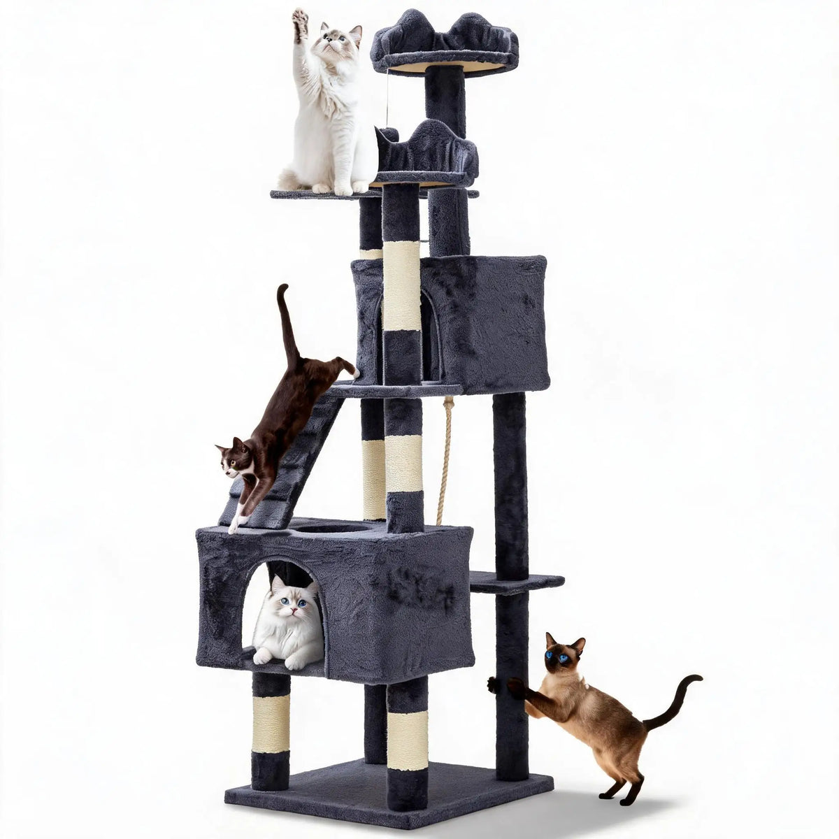 Multi-Level Cat Tree For Large Cats With Scratching Posts Condos