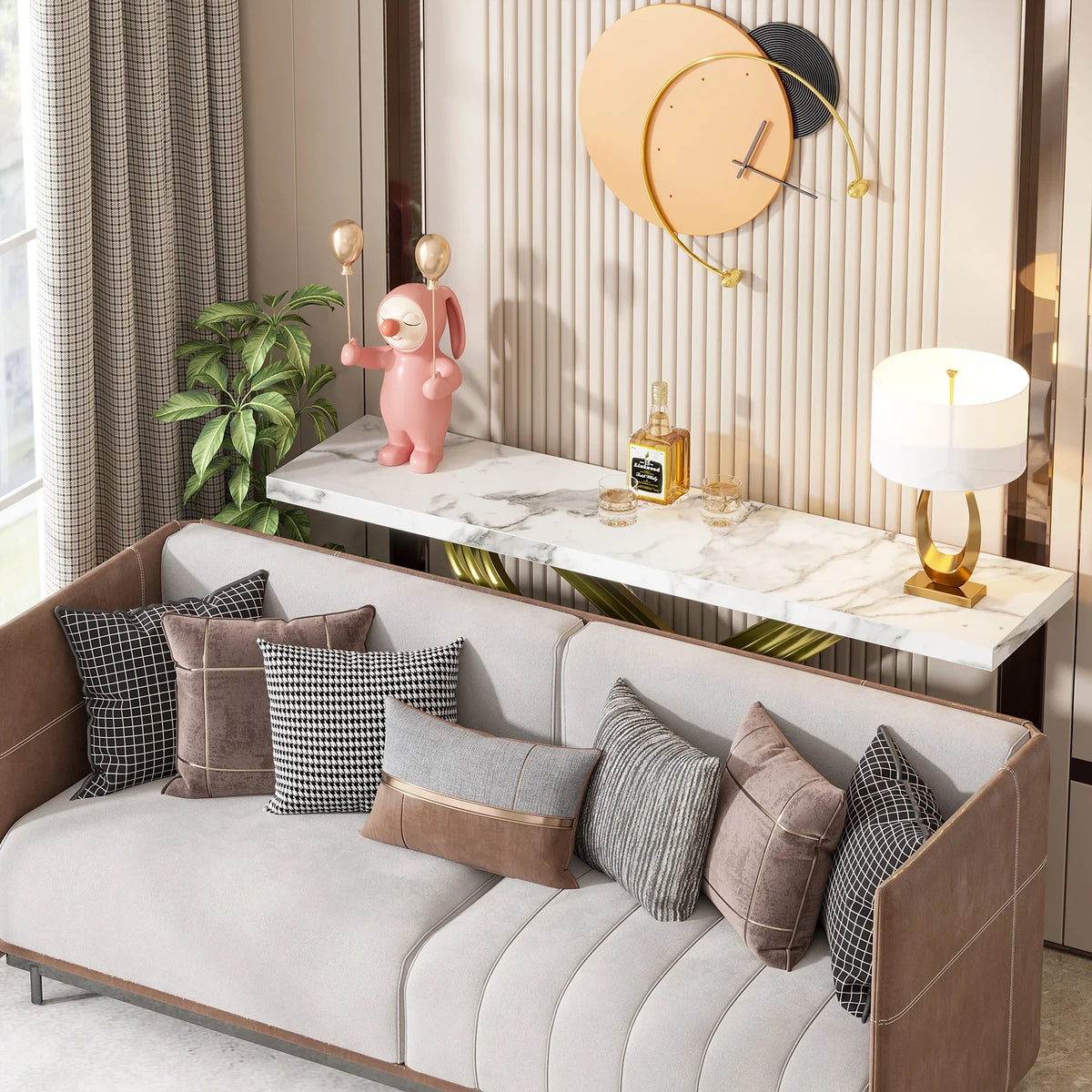 Tribesigns Modern Faux Marble Console Table Behind Sofa Couch