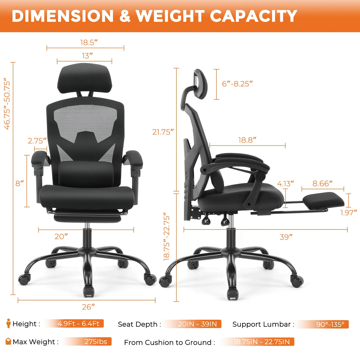 MCQ High Back Ergonomic Reclining Mesh Office Chair