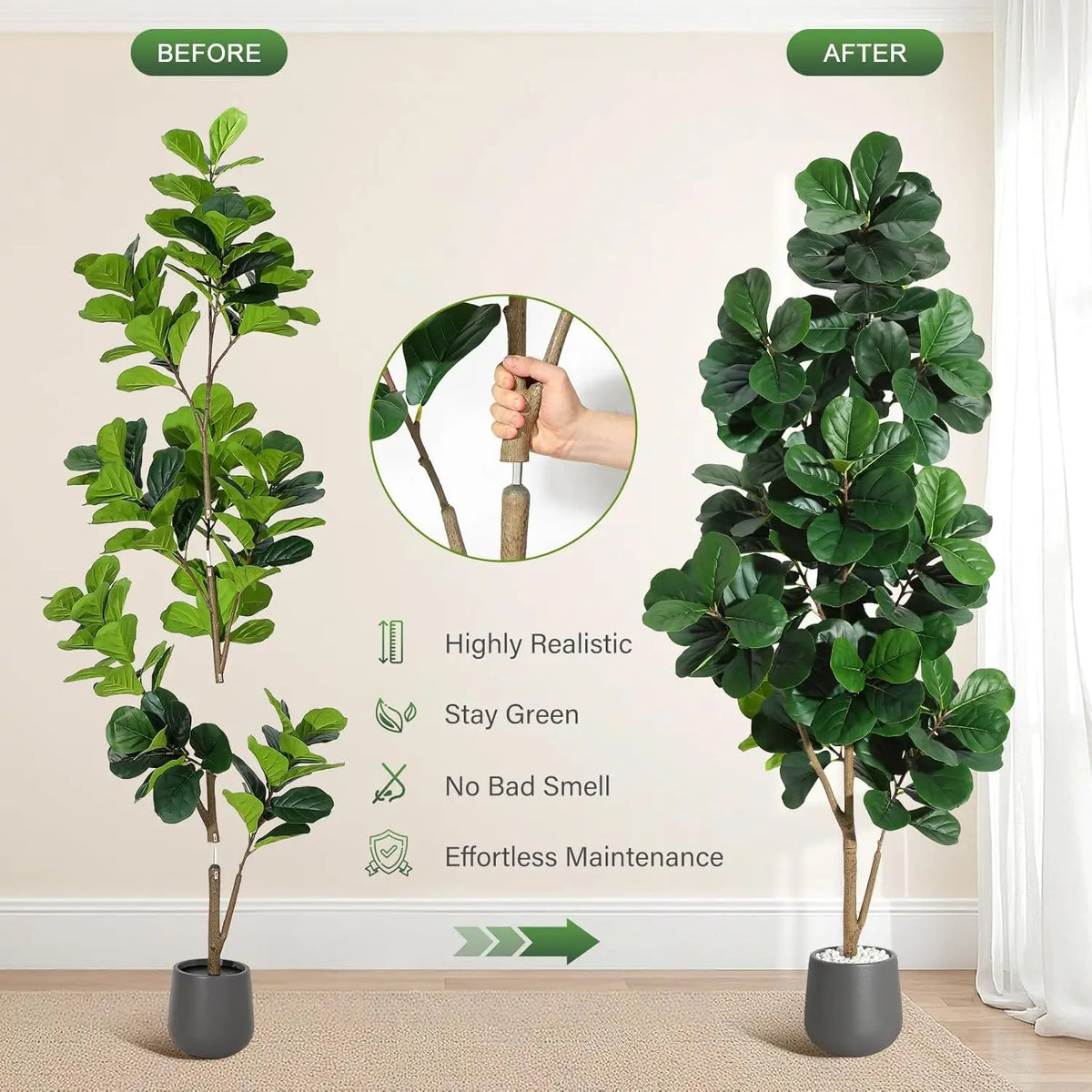 HiMISS Artificial Fiddle Leaf Fig Tree Decor With Realistic Leaves