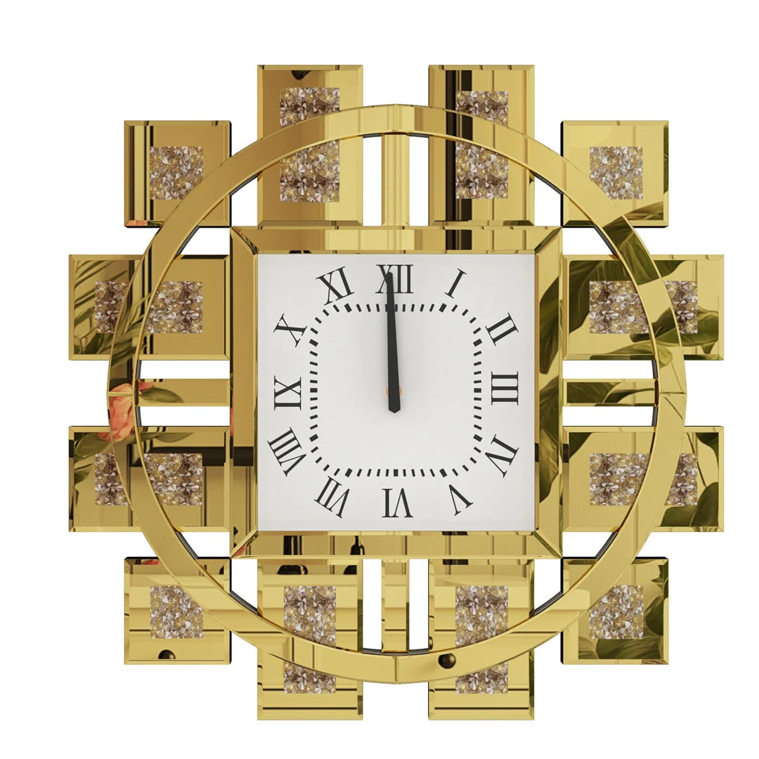 Decorative Wall Clock With Crystal Diamond Inlay Battery Powered