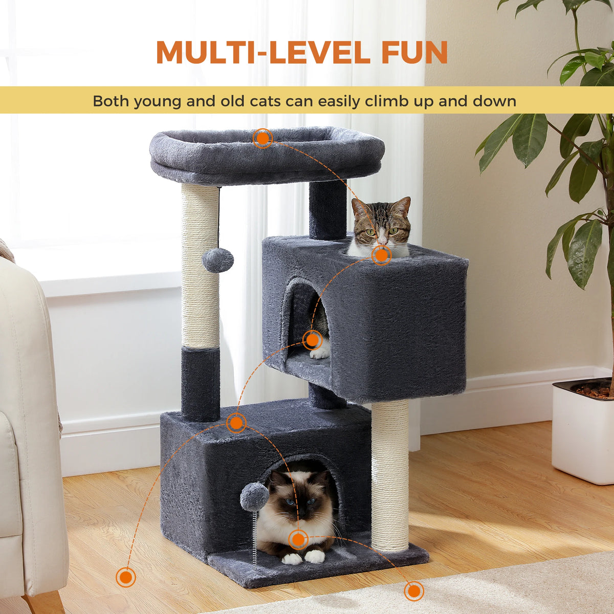 PAWZ Road Indoor Cat Tree Tower With Sisal Scratching Posts