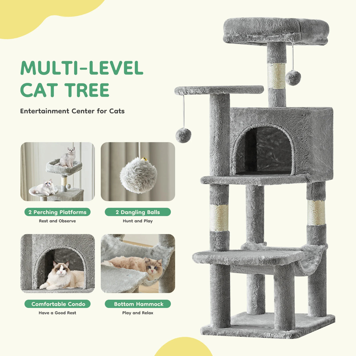 JHK Multi Level Cat Tree With Sisal Scratching Posts