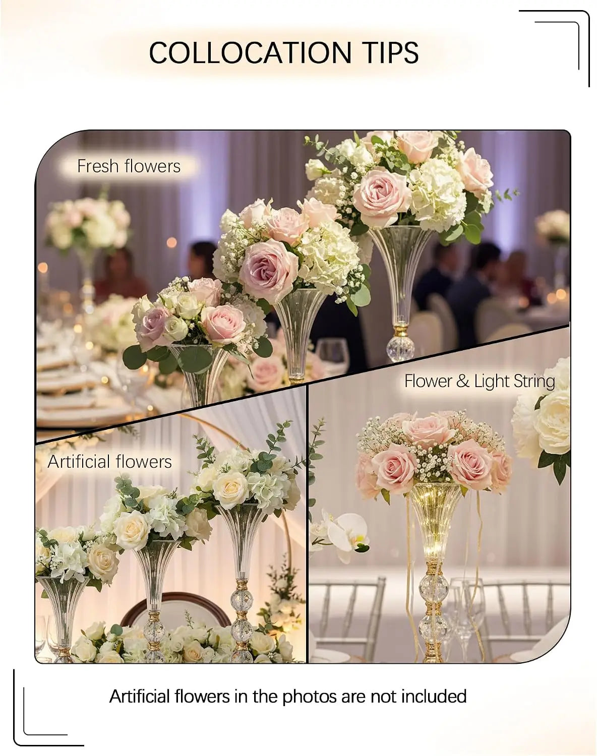 VINCIGANT Acrylic Trumpet Vases Set Centerpiece For Dining Table Decor