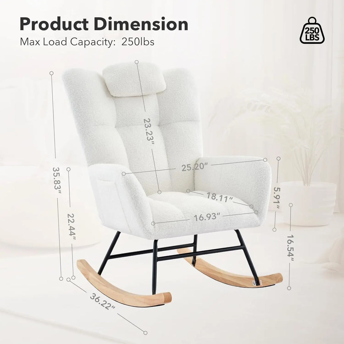 Studyset Modern Teddy Boucle Rocking Chair With Side Pocket Storage