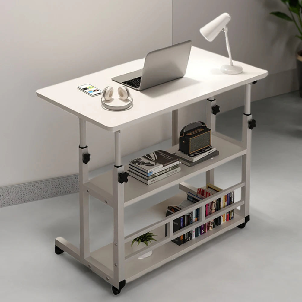 Height Adjustable Wooden Computer Desk With Mobile Swivel Wheels