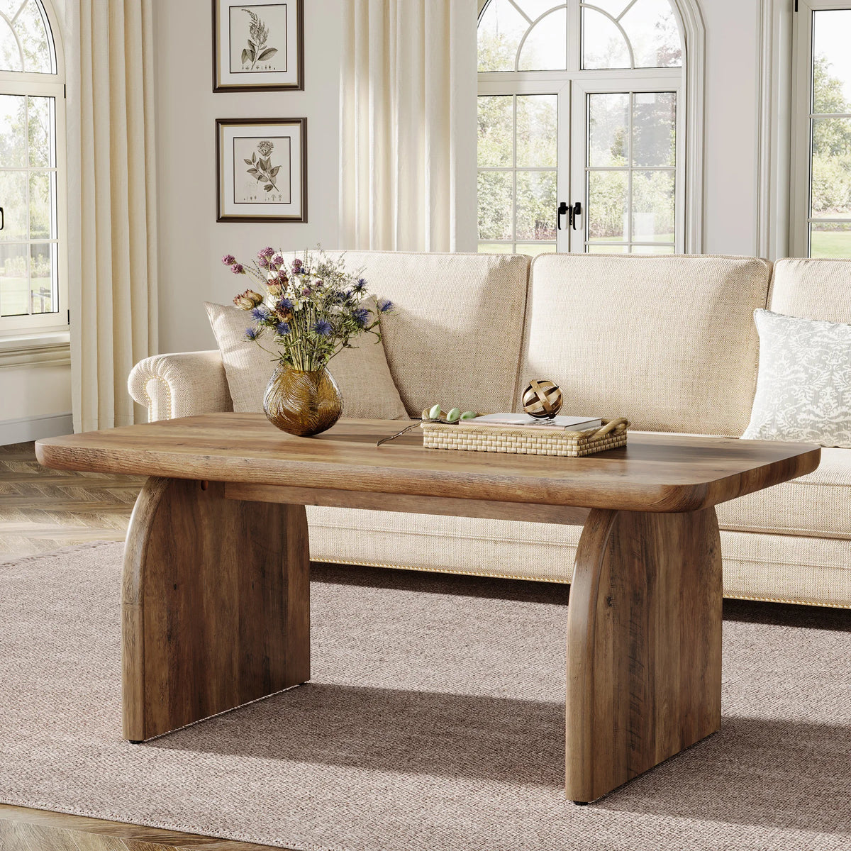 Tribesigns Farmhouse Style Rectangular Engineered Wood Coffee Table