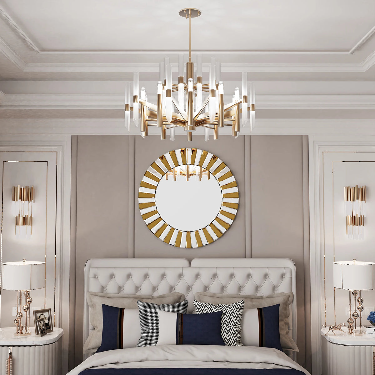 Elegant Starburst Round Glass Wall Mirror For Home Decor