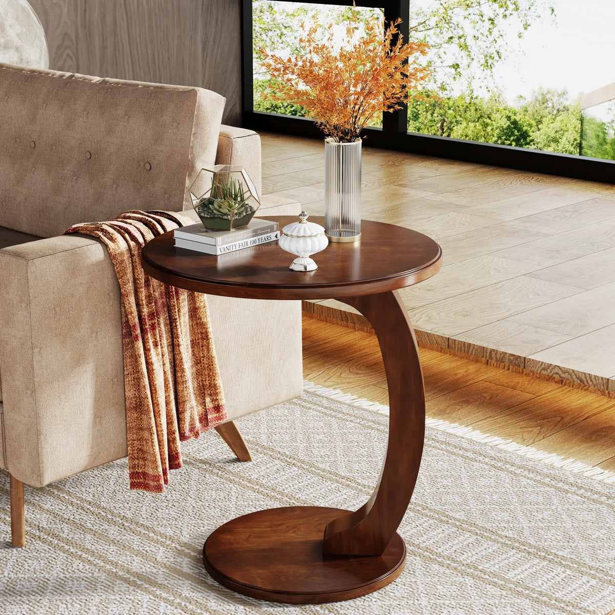 Tribesigns Round Wooden End Table Mid Century Modern