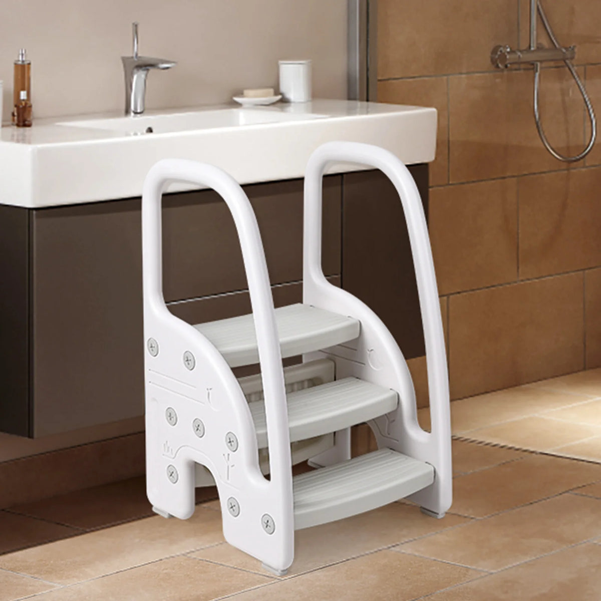 Plastic Slip Resistant Toddler Step Stool With Side Handles Bathroom