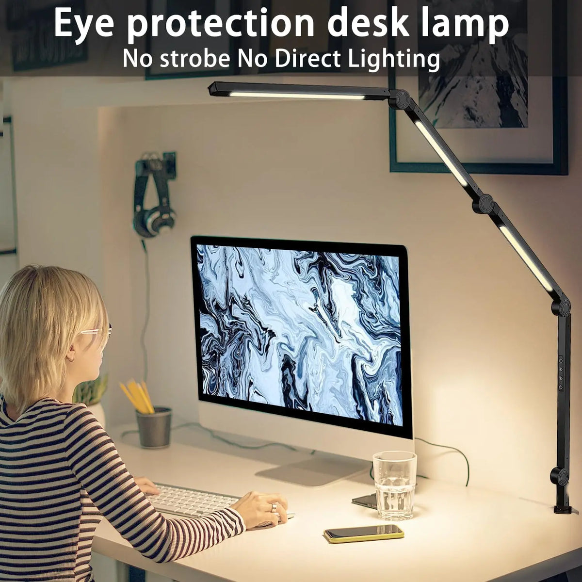 LED Desk Lamp With Flexible Swing Arm And Touch Dimmer