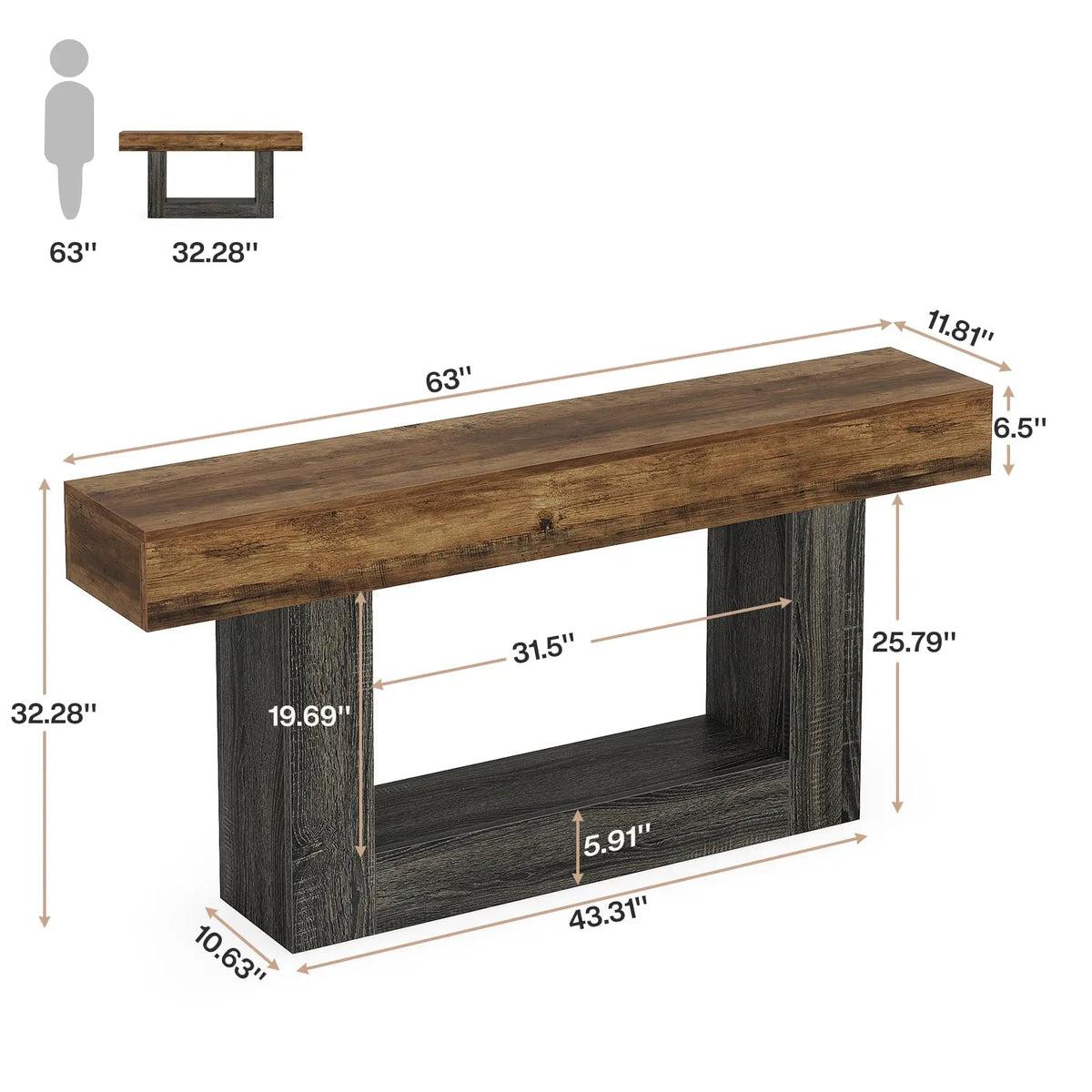 Tribesigns Farmhouse Entryway Console Table With U Shaped Base