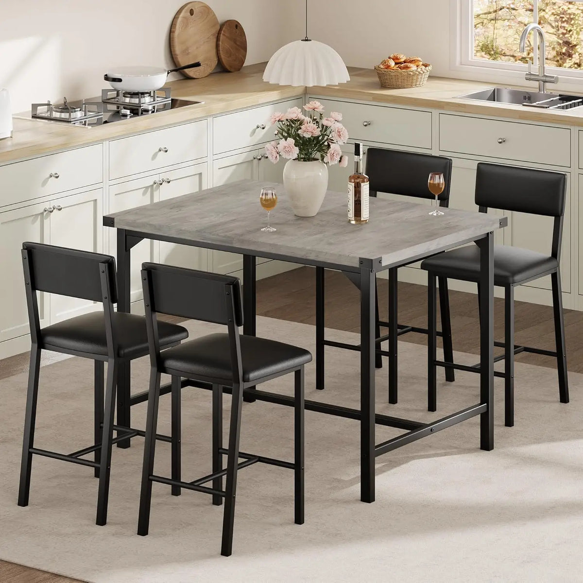 HiMISS Five Piece Dining Table Set With Four Upholstered Chairs