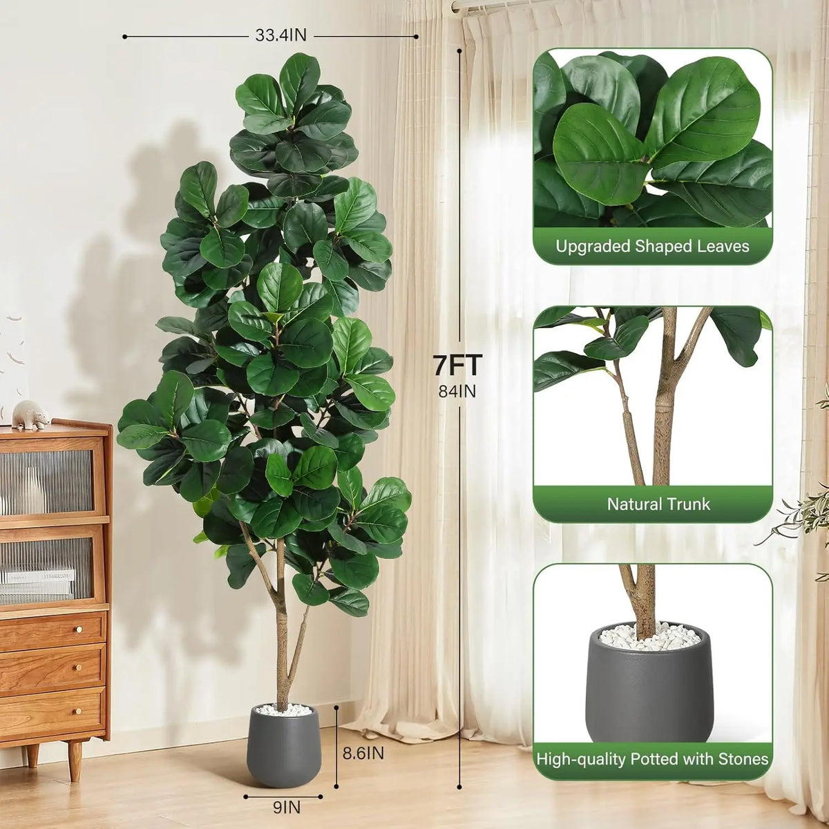 HiMISS Artificial Fiddle Leaf Fig Tree Decor With Realistic Leaves
