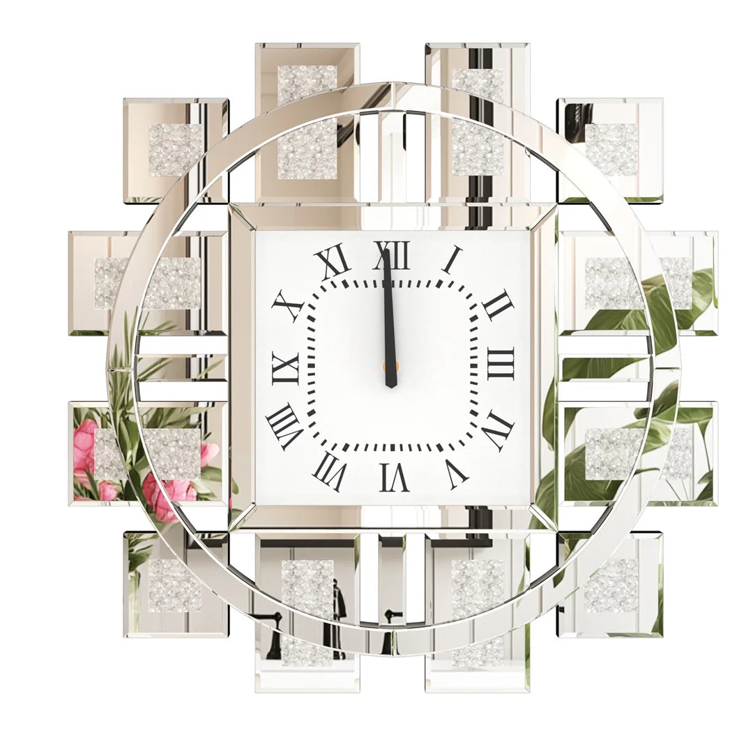 Decorative Wall Clock With Crystal Diamond Inlay Battery Powered