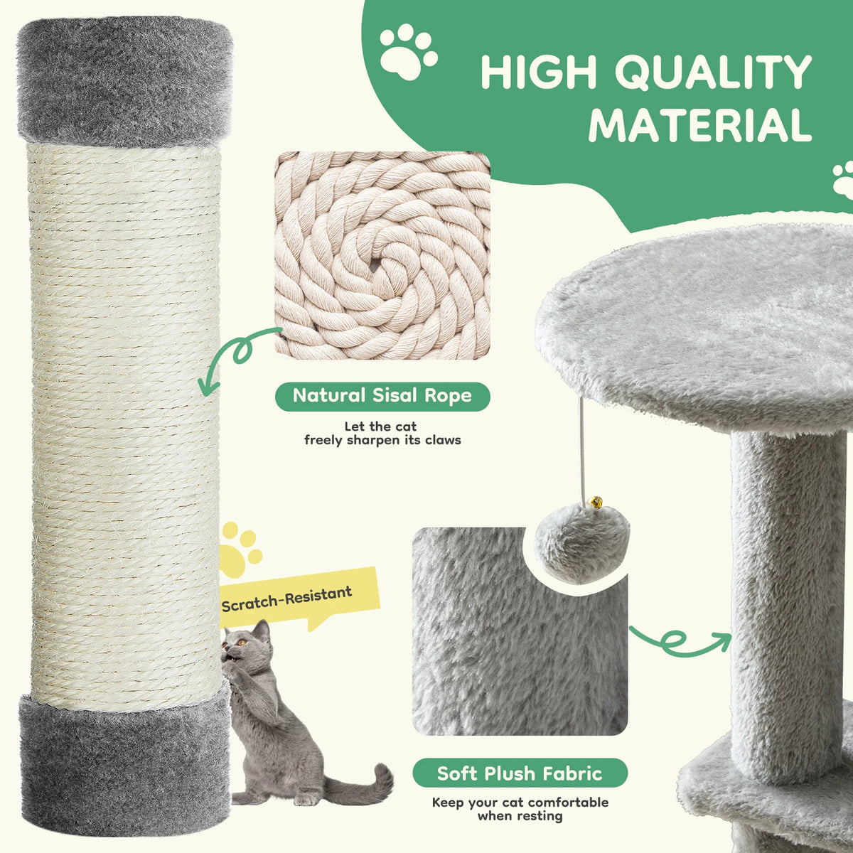 JHK Multi Level Cat Tree With Sisal Scratching Posts