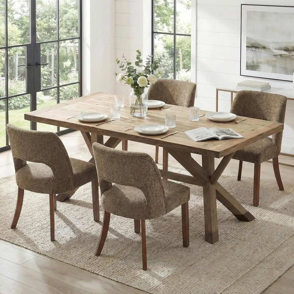 Wooden Dining Chairs Set of 4, Mid Century Modern Upholstered Dining Room Chairs with Rubberwood Legs, Fabric, Customized