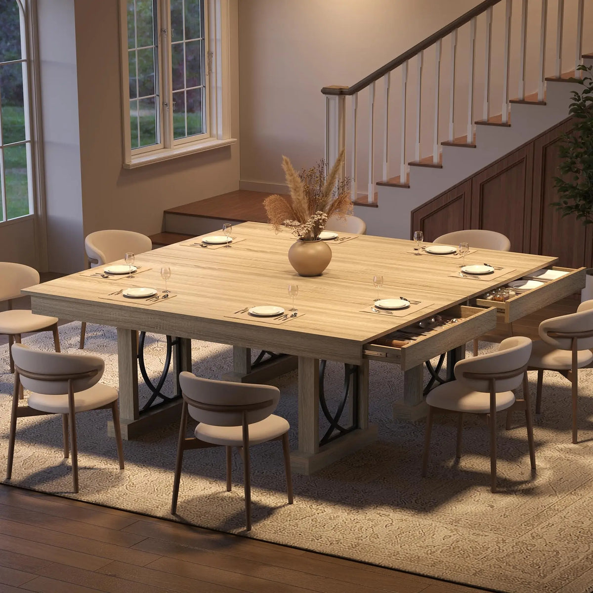 HobbyLane Modern Wood Dining Table Featuring Dual Storage Drawers