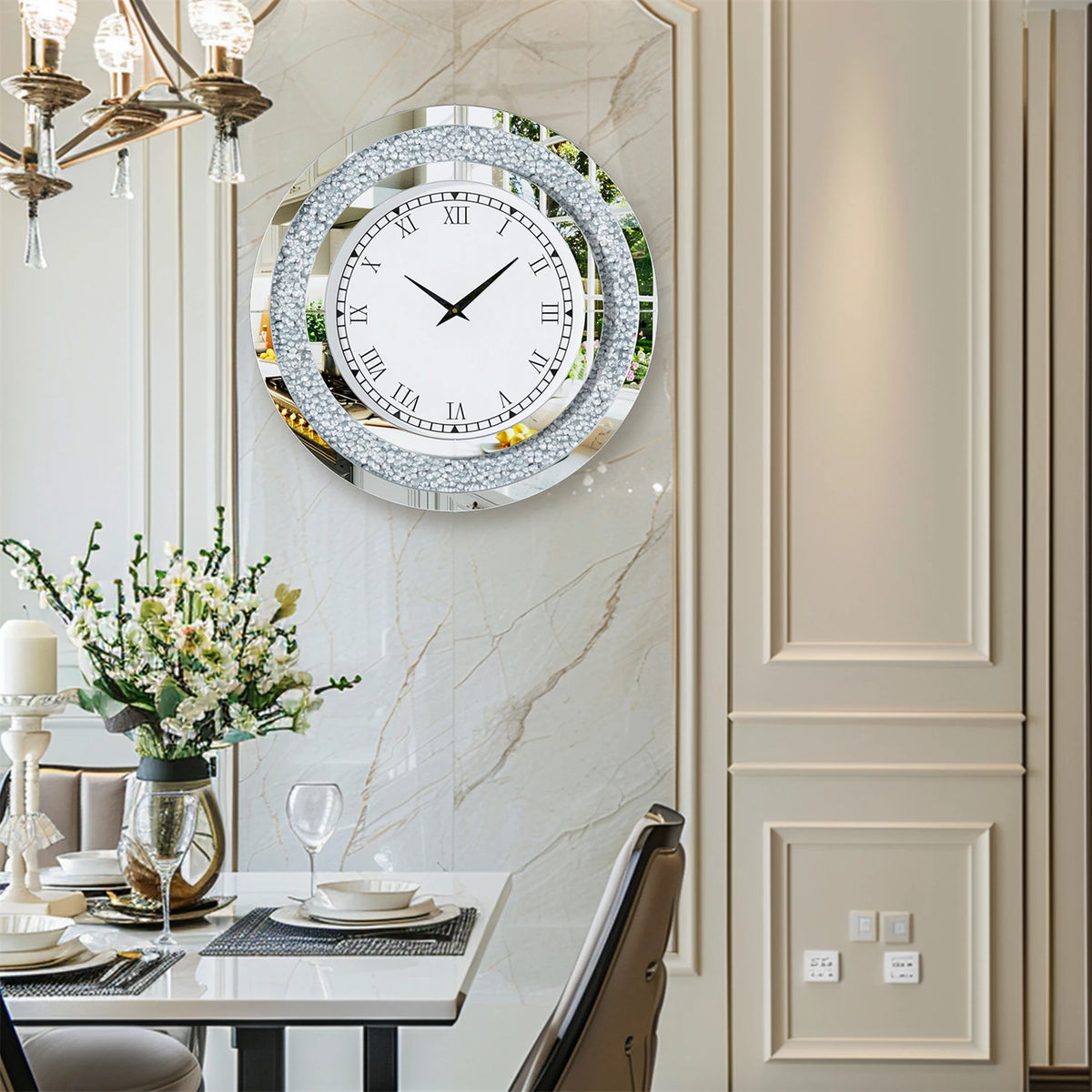 Crush Diamond Twinkle Bling Decorative Mirror Wall Clock With Alarm