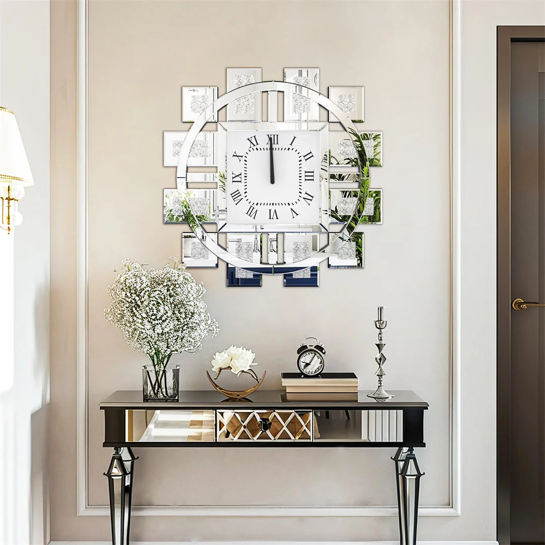 Decorative Wall Clock With Crystal Diamond Inlay Battery Powered
