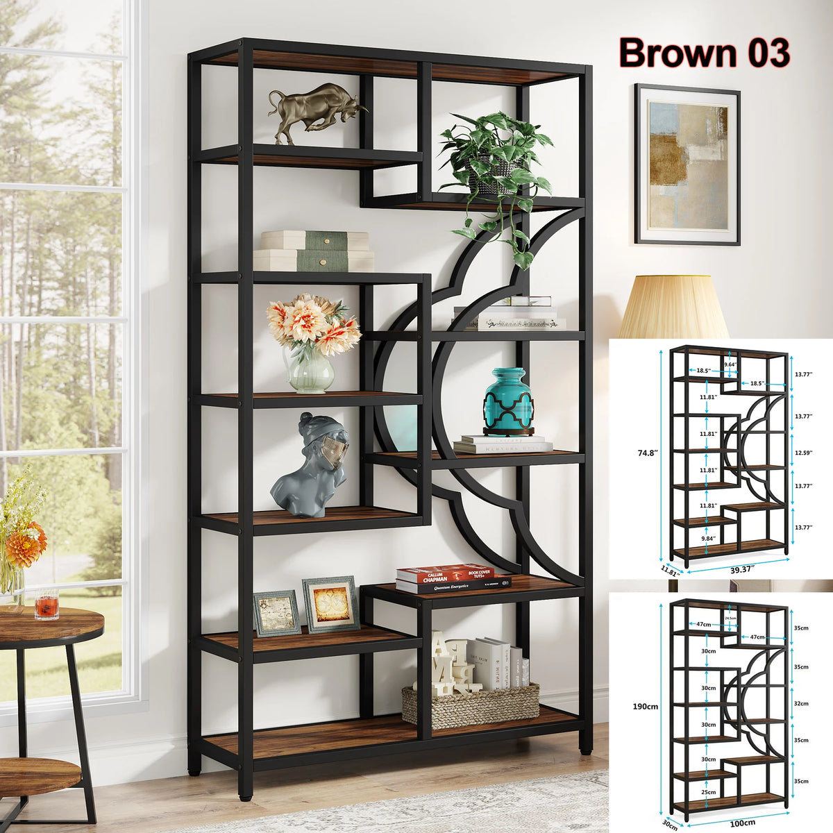 Tribesigns Industrial Five Tier Metal Wood Bookcase Storage Organizer