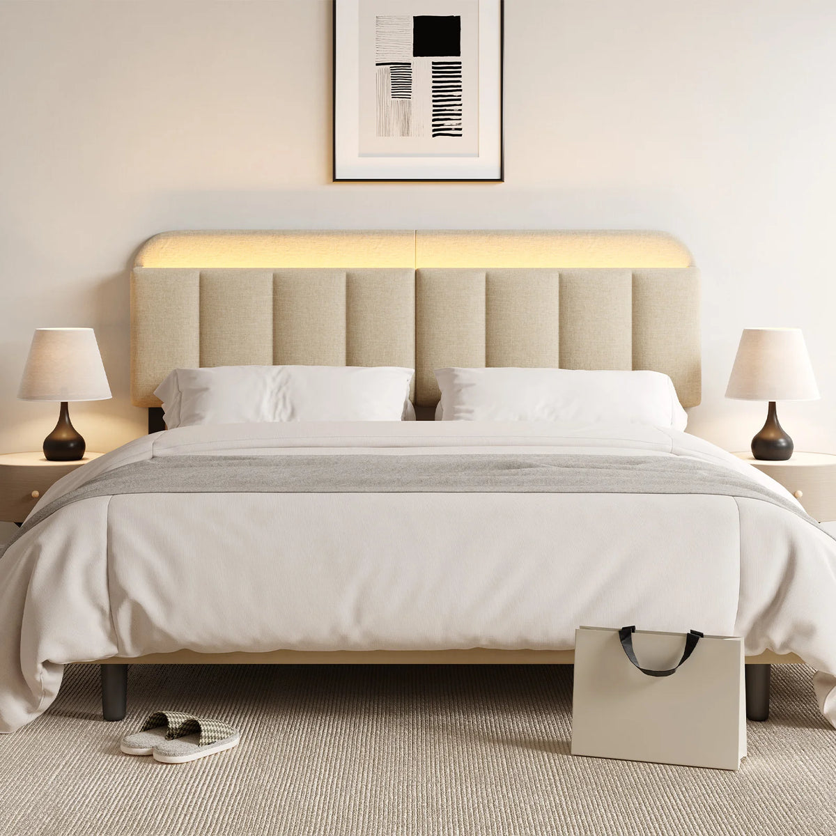 ONBRILL Adjustable Headboard With Storage And RGB LED Lights