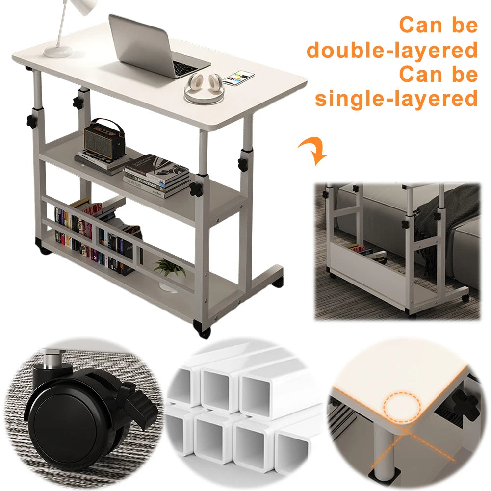 Height Adjustable Wooden Computer Desk With Mobile Swivel Wheels