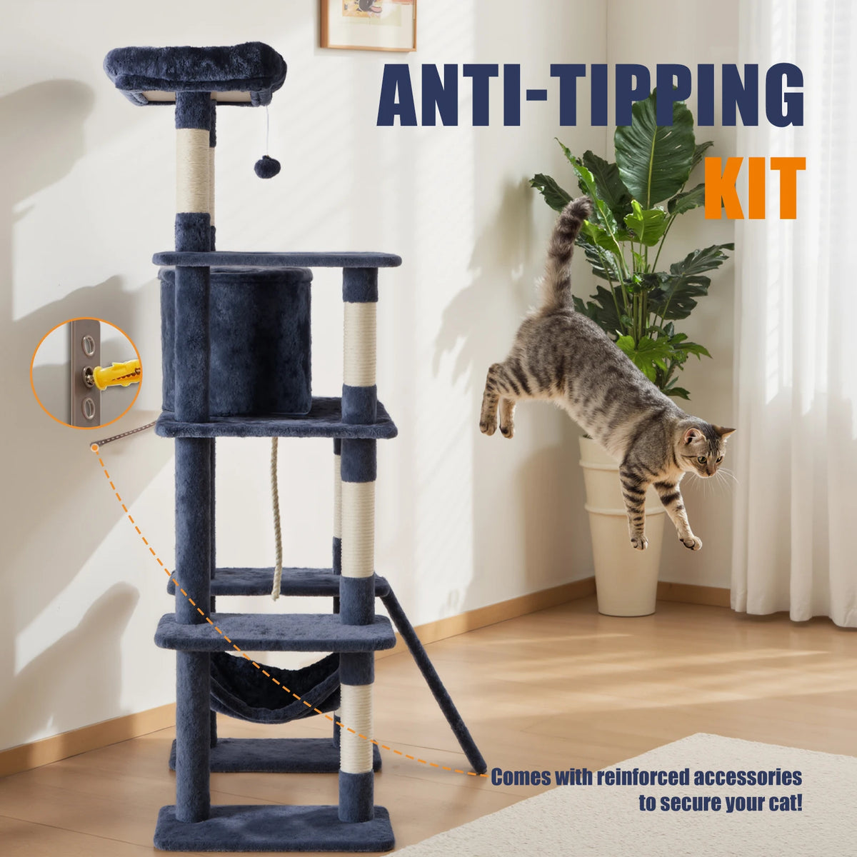 JHK Tall Multilevel Cat Tree With Natural Sisal Posts