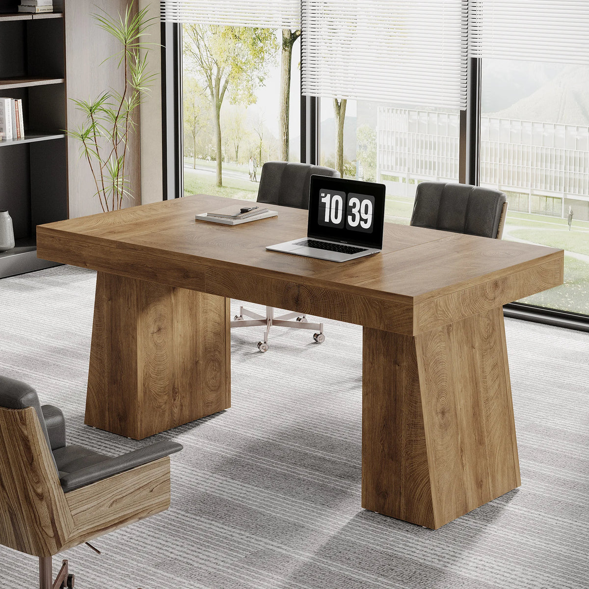 Tribesigns Wooden Executive Office Desk With Double Pedestals