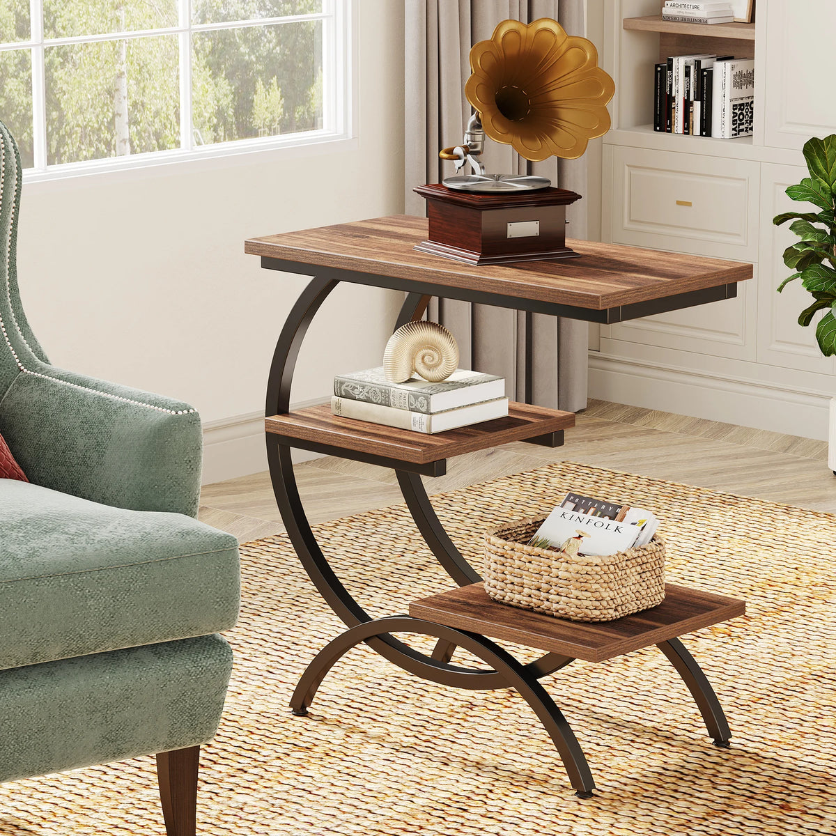 Tribesigns 3 Tier Industrial End Table With Storage Shelves
