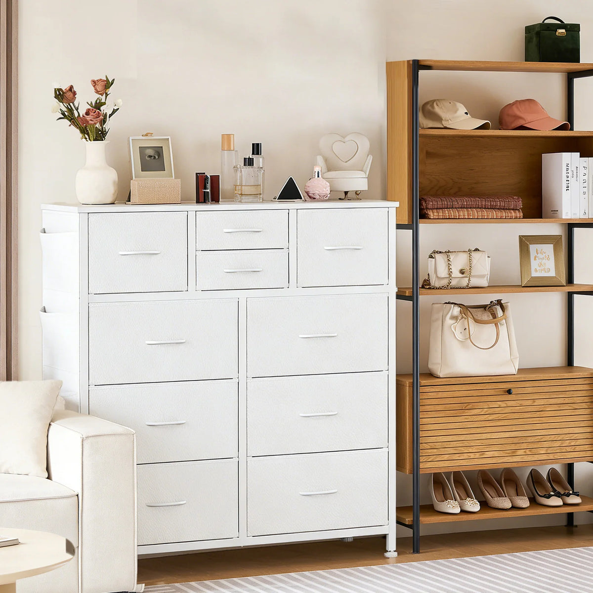 JHK Modern Fabric Storage Cabinet Living Room Organizer
