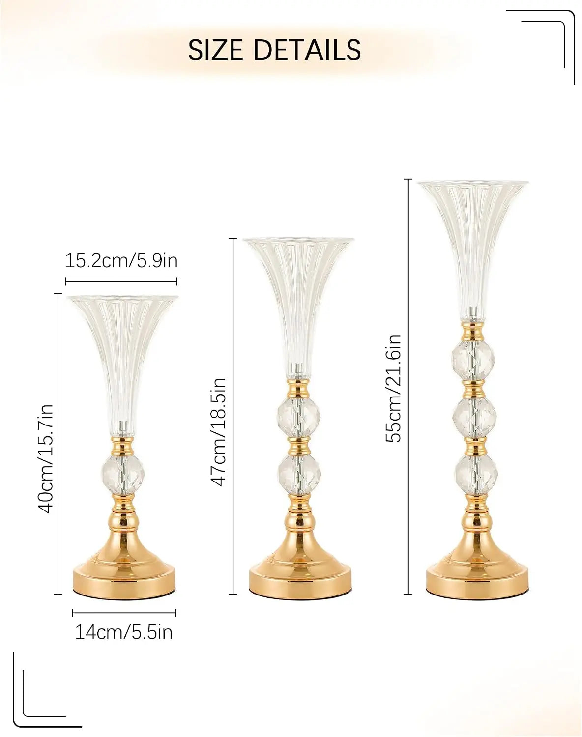 VINCIGANT Acrylic Trumpet Vases Set Centerpiece For Dining Table Decor