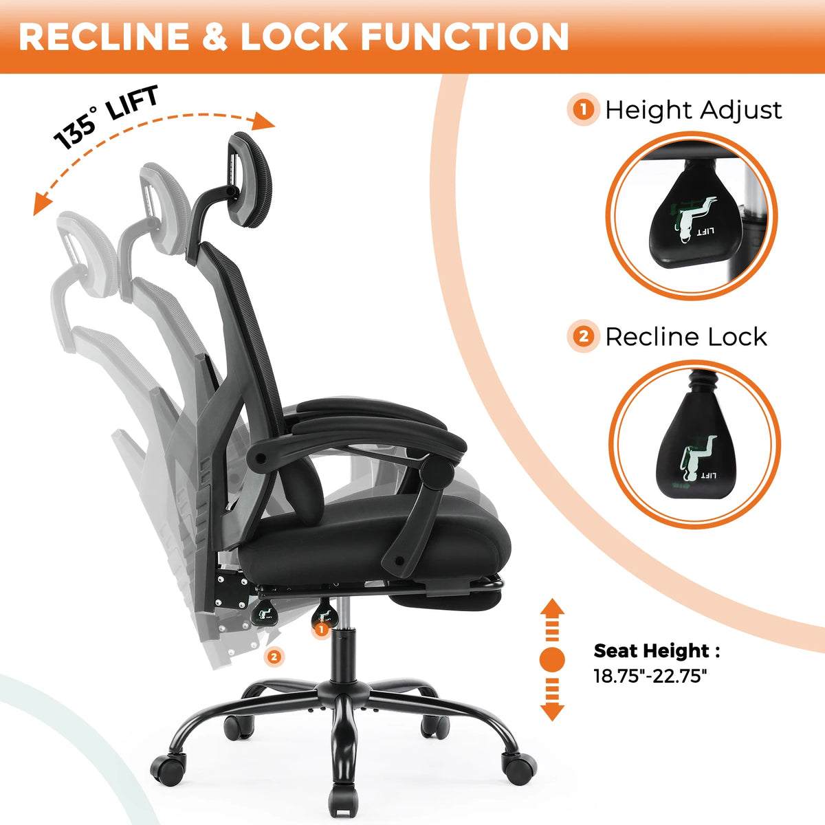 MCQ High Back Ergonomic Reclining Mesh Office Chair
