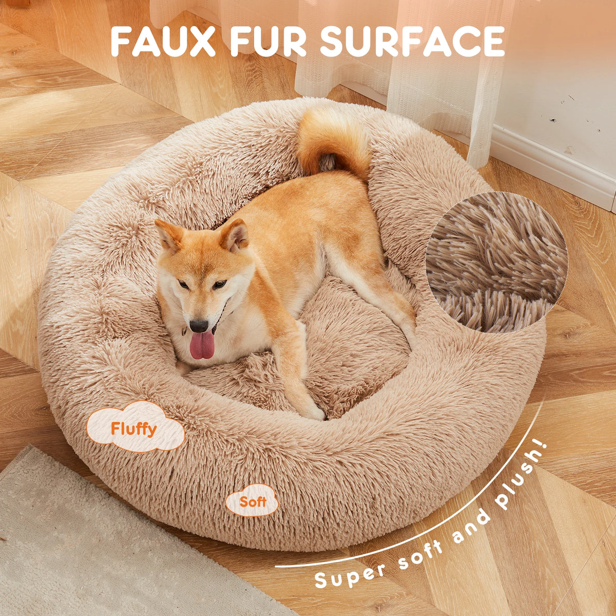 JHK Calming Plush Dog Bed Washable Anti Slip Round