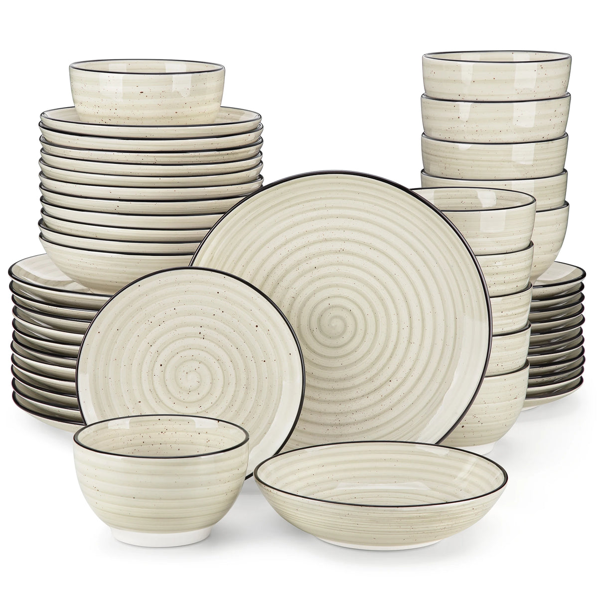 Malacasa Ceramic Dinner Set With Elegant Handpainted Spiral Pattern