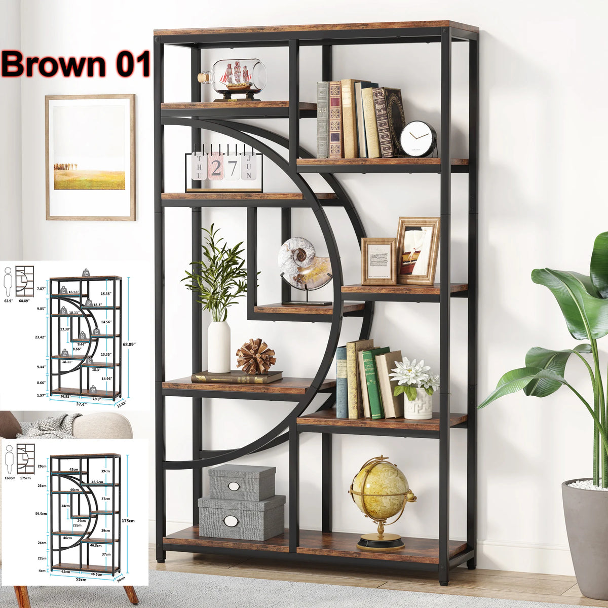 Tribesigns Industrial Five Tier Metal Wood Bookcase Storage Organizer